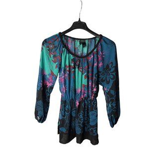 Bisou Bisou Michele Bohbot Sheer Blouse Top Size XS Abstract Floral Multicolor